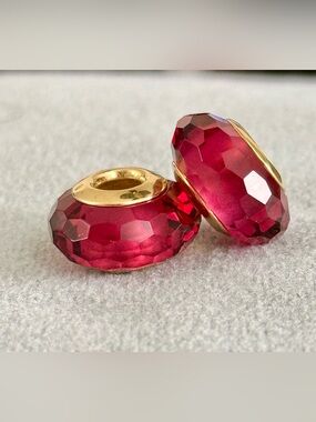 Gold-Core Faceted Ruby red Murano Glass charms set fit Pandora bracelets